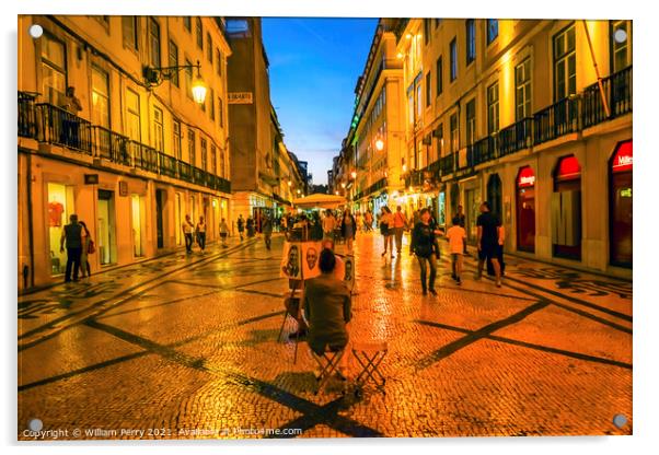 Artist Rua Augusta Evening Walking Shopping Street Baixa Lisbon  Acrylic by William Perry