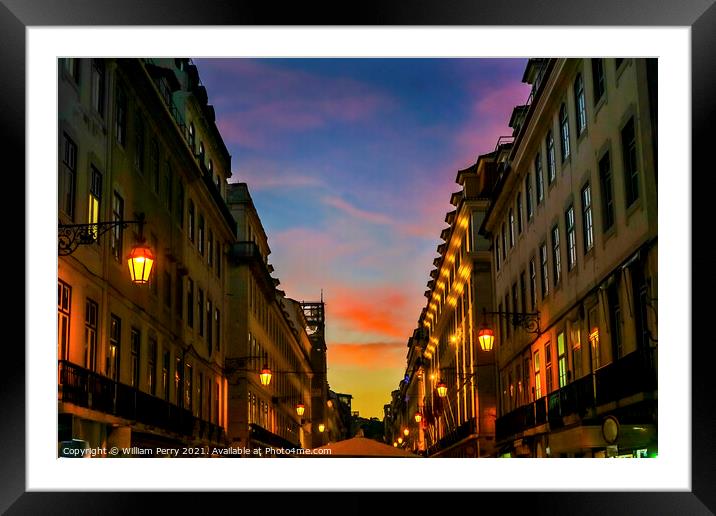 Rua Augusta Evening Walking Shopping Street Baixa Lisbon Portuga Framed Mounted Print by William Perry