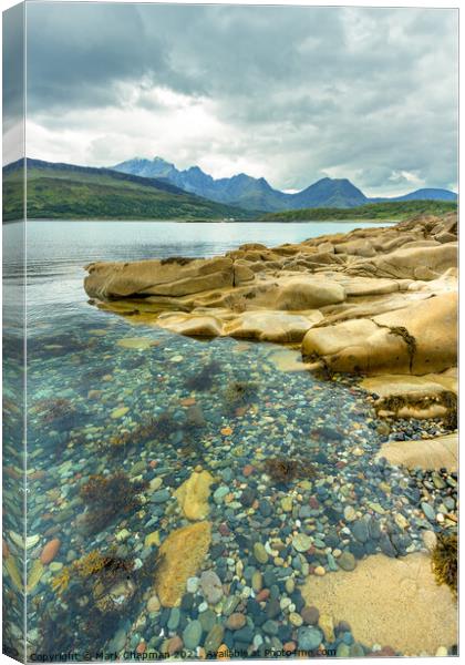 Camas Malag beach with Blaven in the Black Cuillin Mountains beyond, Isle of Skye, Scotland Canvas Print by Photimageon UK