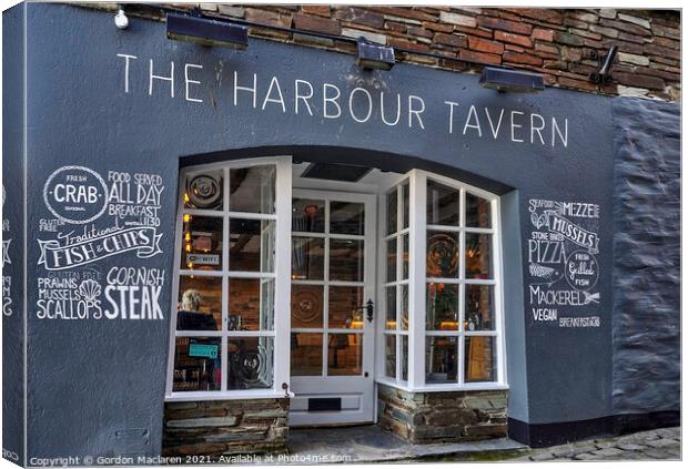The Harbour Tavern, Mevagissey Canvas Print by Gordon Maclaren