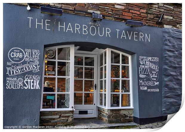 The Harbour Tavern, Mevagissey Print by Gordon Maclaren