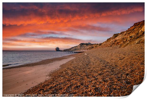Colwell Bay Beach Sunset Isle Of Wight Print by Wight Landscapes