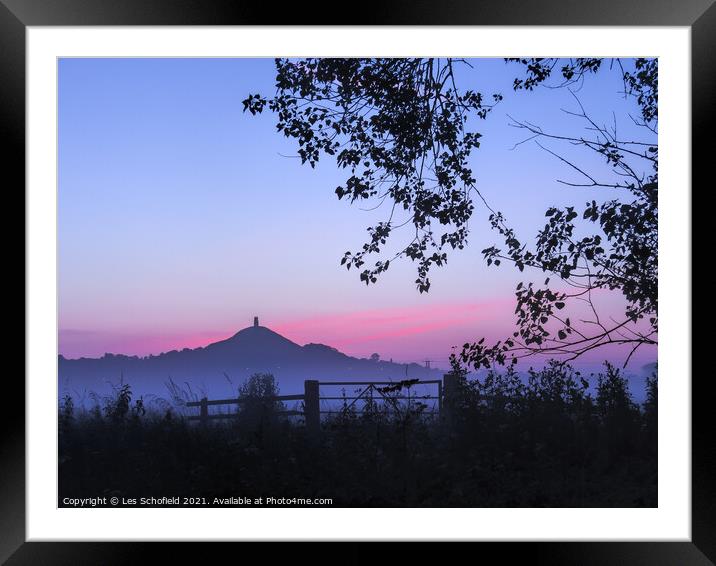 Majestic Glastonbury Tor at Sunrise Framed Mounted Print by Les Schofield