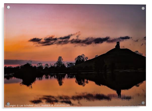 Sunset Burrowbridge Somerset Acrylic by Les Schofield