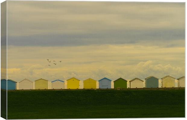 Beach Huts At Lancing Seafront Canvas Print by Chris Lord