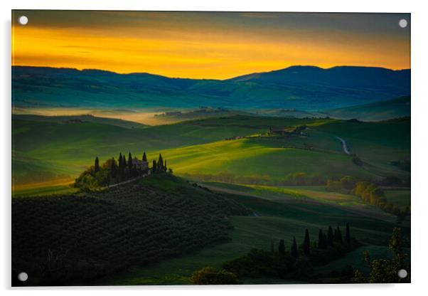 San Quirico D'Orcia At Sunrise Acrylic by Chris Lord