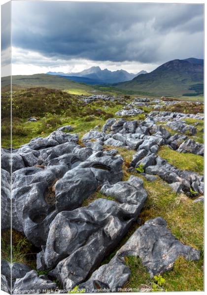 Limestone pavement and Black Cuillin mountains, Suardal, Isle of Skye, Scotland Canvas Print by Photimageon UK