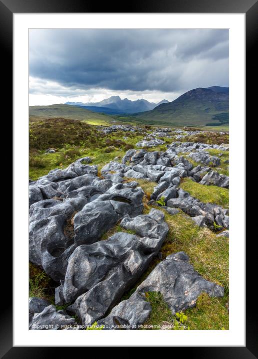 Limestone pavement and Black Cuillin mountains, Suardal, Isle of Skye, Scotland Framed Mounted Print by Photimageon UK