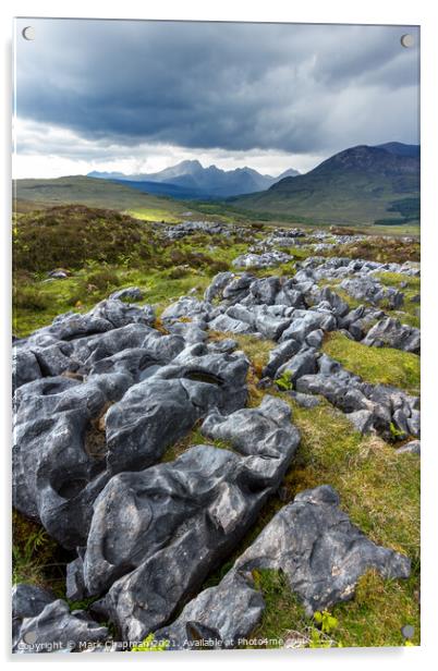 Limestone pavement and Black Cuillin mountains, Suardal, Isle of Skye, Scotland Acrylic by Photimageon UK