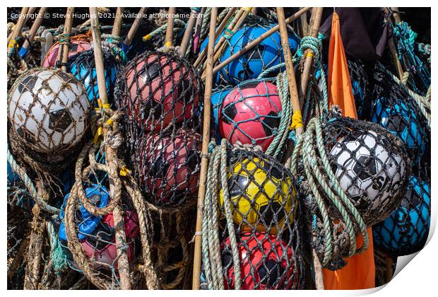 Footballs used as fishing floats Print by Steve Hughes