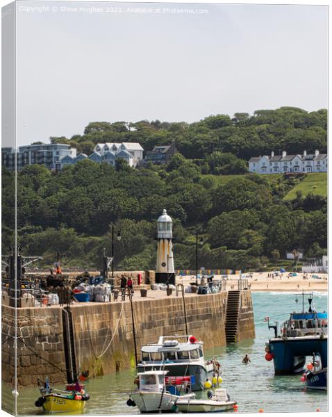 St Ives harbour wall Canvas Print by Steve Hughes