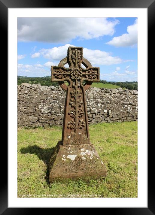 Stone Celtic Cross Framed Mounted Print by HELEN PARKER