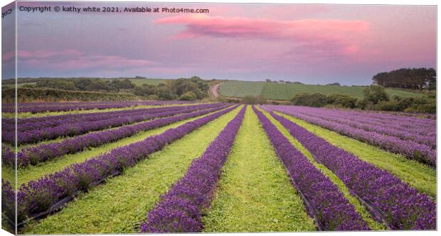 Serene Sunrise Over Lavender Fields Canvas Print by kathy white
