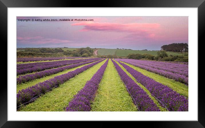 Serene Sunrise Over Lavender Fields Framed Mounted Print by kathy white