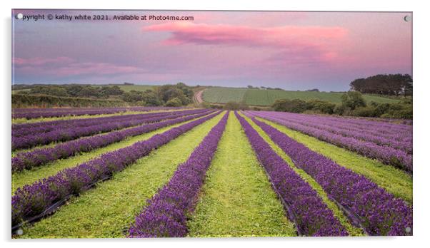 Serene Sunrise Over Lavender Fields Acrylic by kathy white