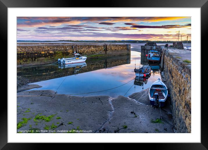 Beadnell Harbour Sunset Framed Mounted Print by Jim Monk