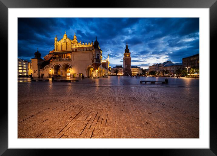 Old Town Square of Krakow in the Evening Framed Mounted Print by Artur Bogacki