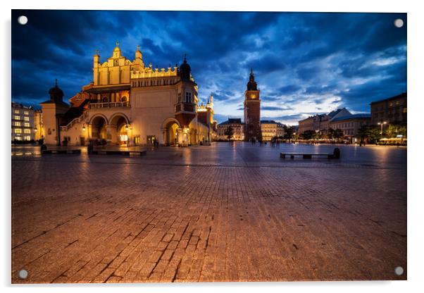 Old Town Square of Krakow in the Evening Acrylic by Artur Bogacki