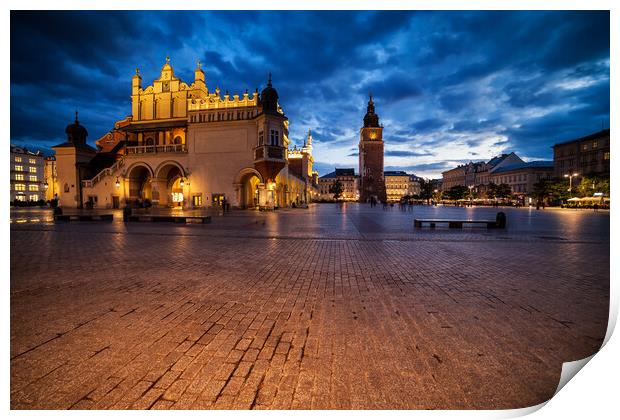 Old Town Square of Krakow in the Evening Print by Artur Bogacki