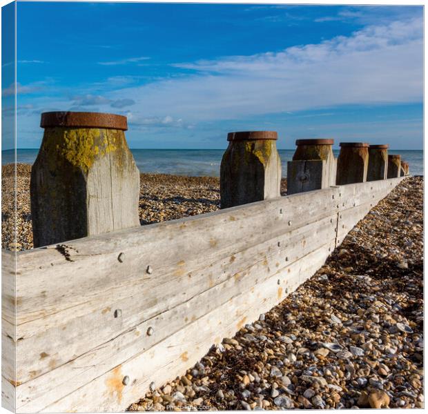 Wooden groyne on Eastbourne shingle beach Canvas Print by Photimageon UK