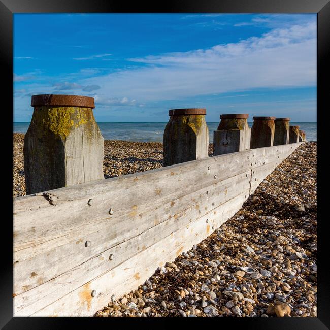 Wooden groyne on Eastbourne shingle beach Framed Print by Photimageon UK