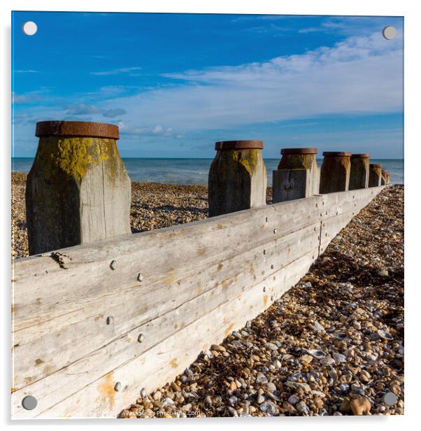 Wooden groyne on Eastbourne shingle beach Acrylic by Photimageon UK