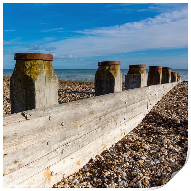 Wooden groyne on Eastbourne shingle beach Print by Photimageon UK