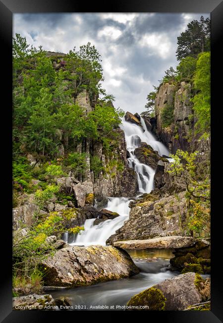 Ogwen River Waterfall Snowdonia  Framed Print by Adrian Evans