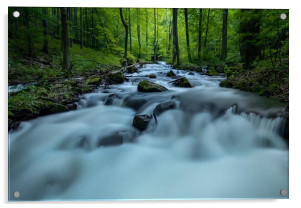 Waterfall cascades. Long exposure. Acrylic by Andrea Obzerova