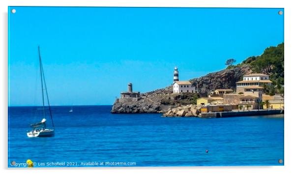 Port soller majorca Spain  Acrylic by Les Schofield