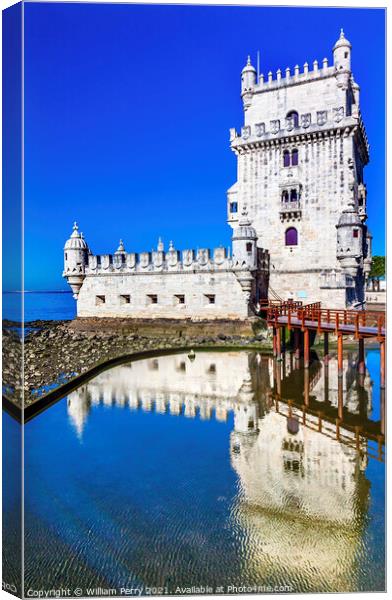 Belem Tower Torre Portuguese Symbol Reflection Lisbon Portugal Canvas Print by William Perry