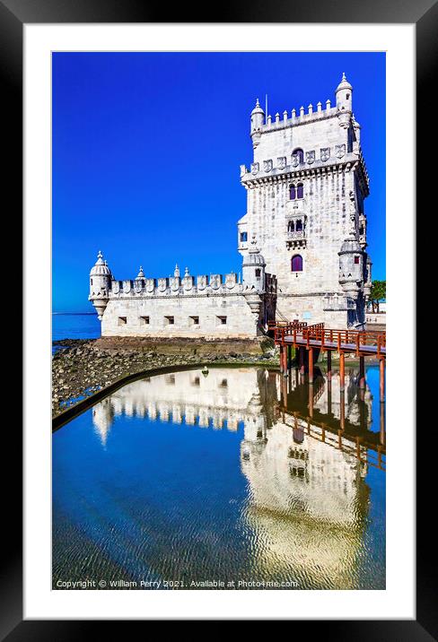 Belem Tower Torre Portuguese Symbol Reflection Lisbon Portugal Framed Mounted Print by William Perry