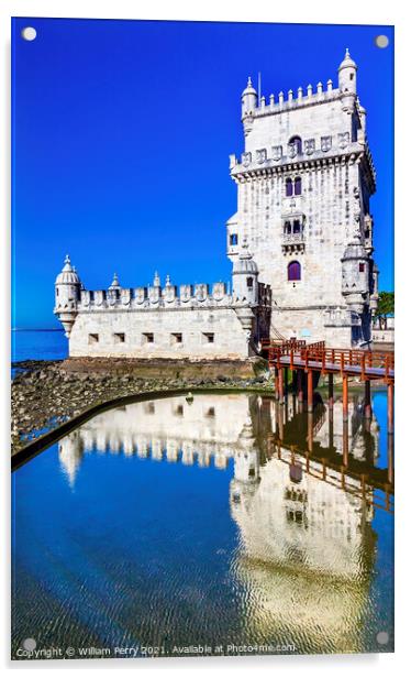 Belem Tower Torre Portuguese Symbol Reflection Lisbon Portugal Acrylic by William Perry
