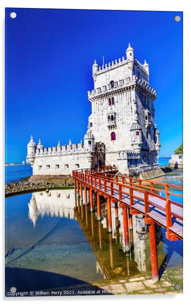 Belem Tower Torre Portuguese Symbol Reflection Lisbon Portugal Acrylic by William Perry