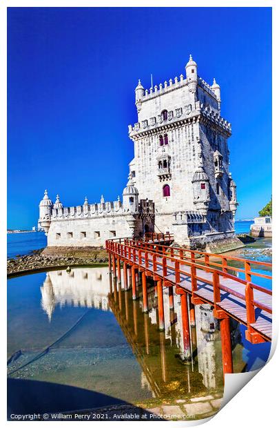 Belem Tower Torre Portuguese Symbol Reflection Lisbon Portugal Print by William Perry