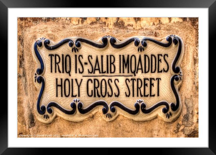 Holy Cross Street Mdina Sign  Framed Mounted Print by David Pyatt