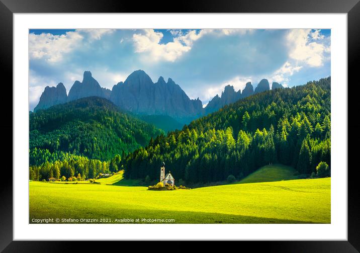 San Giovanni in Ranui chapel, Dolomites Alps Framed Mounted Print by Stefano Orazzini