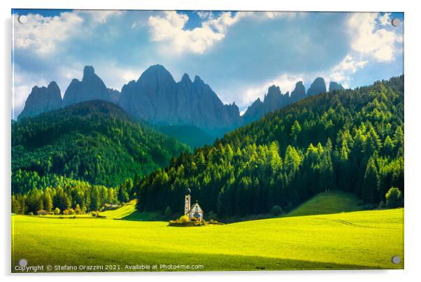 San Giovanni in Ranui chapel, Dolomites Alps Acrylic by Stefano Orazzini