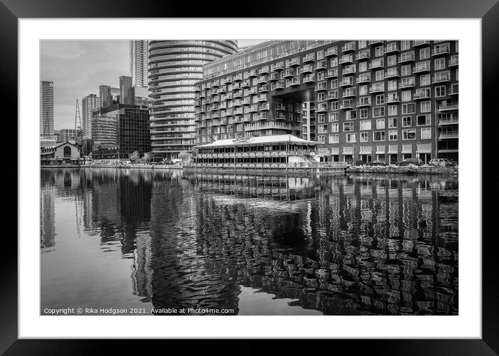 Black & White reflections of skyscrapers, Canary Wharf, London Framed Mounted Print by Rika Hodgson