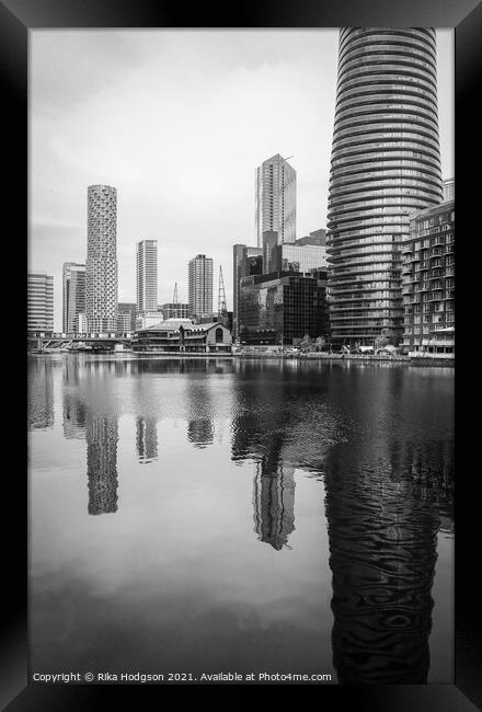 Cityscape, Canary Wharf, London, UK. Black and Whi Framed Print by Rika Hodgson