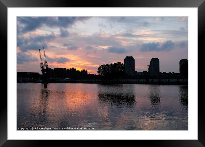 Golden Sunset over Docklands, Canary Wharf, London, UK Framed Mounted Print by Rika Hodgson
