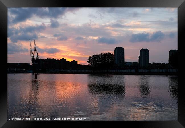 Golden Sunset over Docklands, Canary Wharf, London, UK Framed Print by Rika Hodgson
