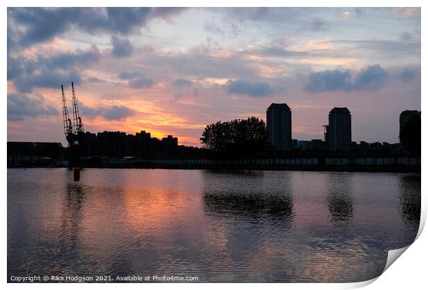 Golden Sunset over Docklands, Canary Wharf, London, UK Print by Rika Hodgson