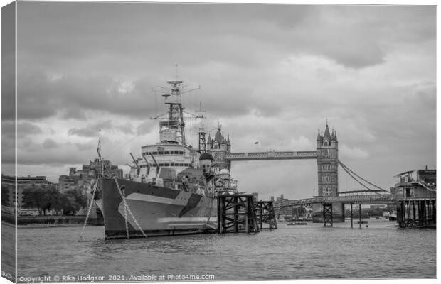 Black& White, War Ship, Tower of London, UK Canvas Print by Rika Hodgson