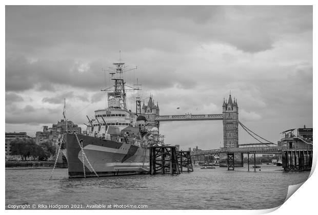 Black& White, War Ship, Tower of London, UK Print by Rika Hodgson