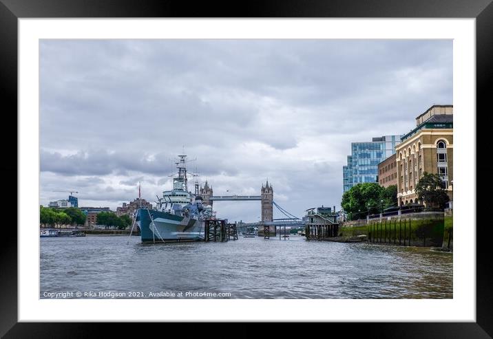 WW2 Battle Ship, The River Thames, London, UK Framed Mounted Print by Rika Hodgson
