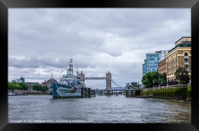 WW2 Battle Ship, The River Thames, London, UK Framed Print by Rika Hodgson