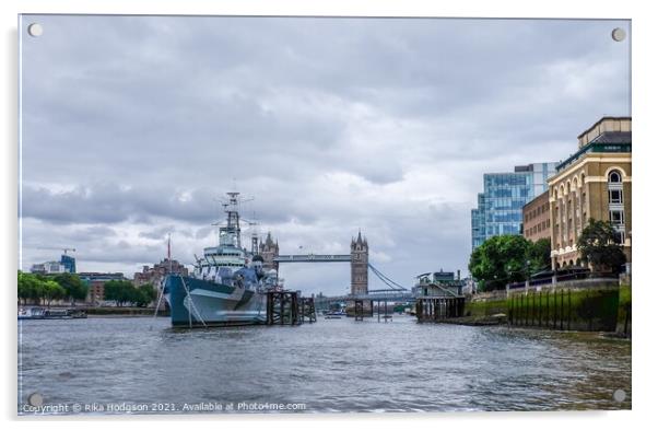 WW2 Battle Ship, The River Thames, London, UK Acrylic by Rika Hodgson