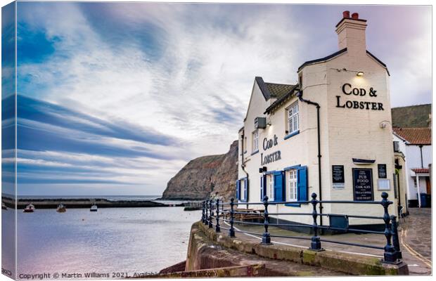 Cod and Lobster Pub in Staithes, North Yorkshire Canvas Print by Martin Williams