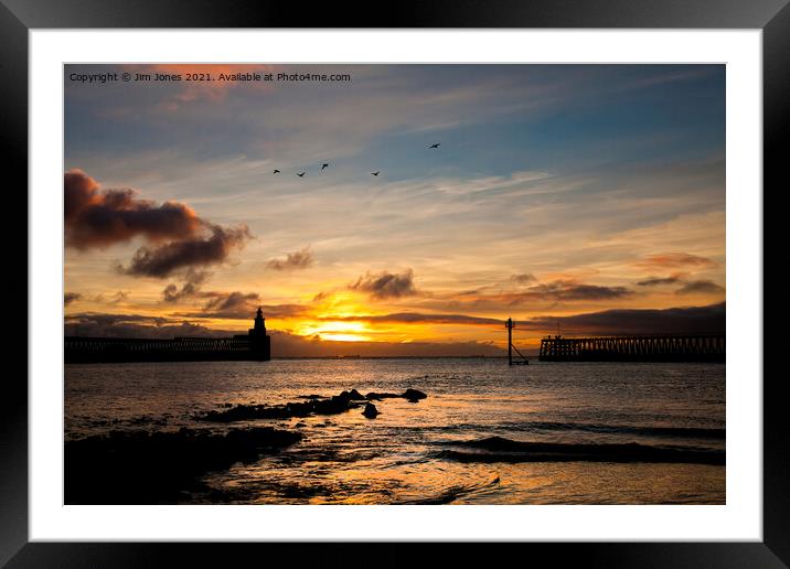 November sunrise between the Piers Framed Mounted Print by Jim Jones